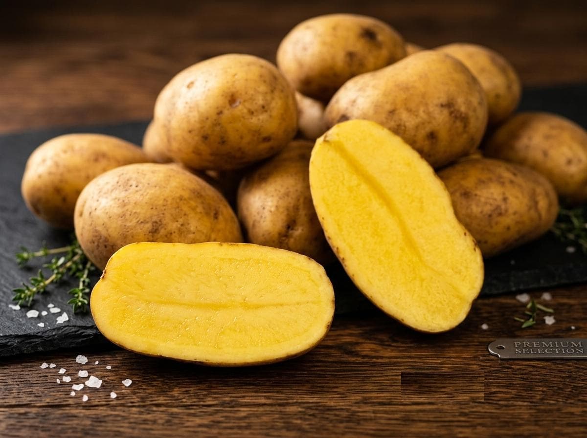 Fresh Potato - Real whole unpeeled and cut frying potatoes with golden yellow flesh