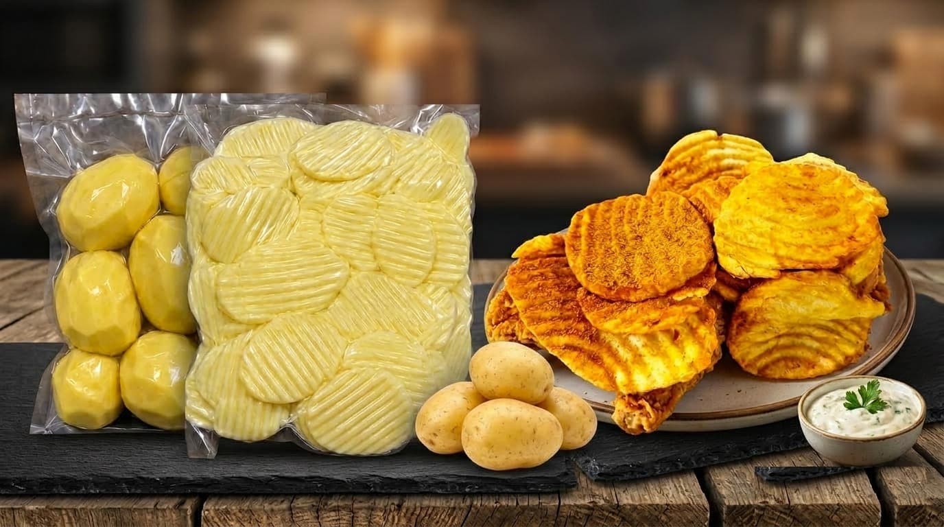 Fresh Frying Potato - Premium Peeled Potatoes, Potato Slices, and Golden Crispy Frying Results